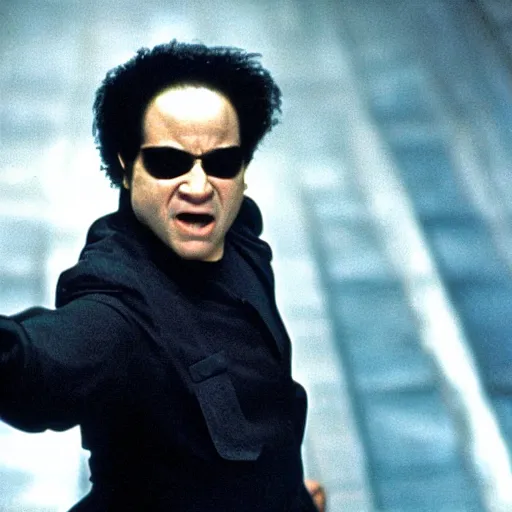 Prompt: A movie still of Danny Devito in The Matrix