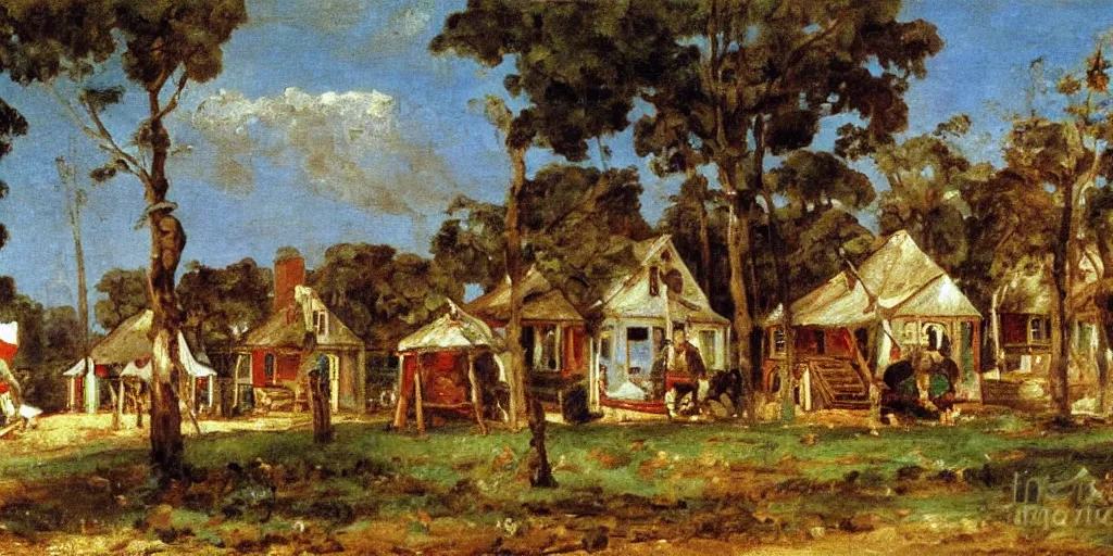 Image similar to Detailed painting of gingerbread Campground cottages in Oak Bluffs, by Eugène Delacroix