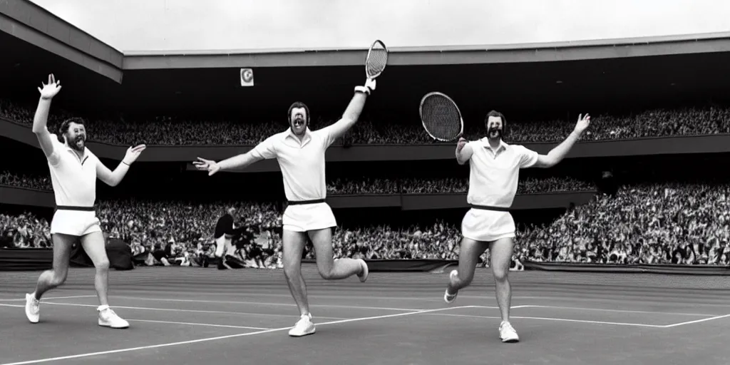 Image similar to photo of geoff capes winning wimbledon tennis final with steve silk hurley