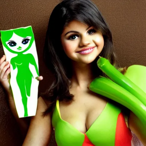 Image similar to photo of human celery with selena gomez face