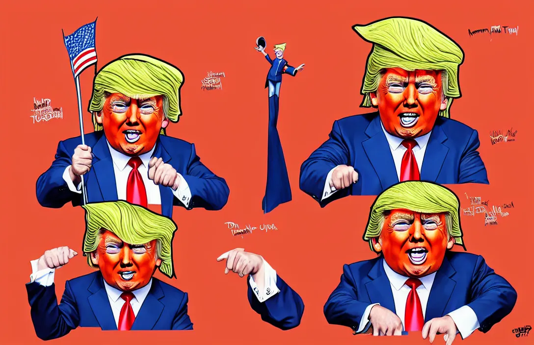 Image similar to donald trump as an oompa loompa, in the style of kim jung gi