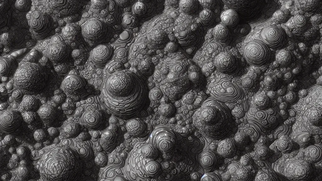 Prompt: a close up of a bunch of different objects, a raytraced image by benoit b. mandelbrot, behance, generative art, fractalism, biomorphic, greeble, rtx, octane render, 3 d