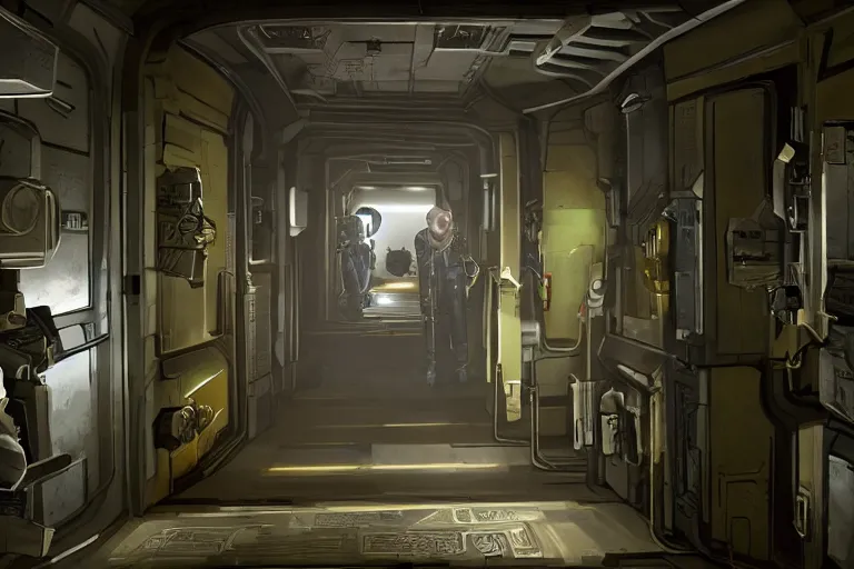 Prompt: Hallway scene. Space horror movie, john carmack