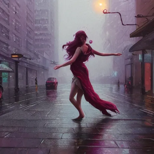 Prompt: highly detailed a woman dancing in the rain, in gta v, stephen bliss, unreal engine, fantasy art by greg rutkowski, loish, rhads, ferdinand knab, makoto shinkai and lois van baarle, ilya kuvshinov, rossdraws, tom bagshaw, global illumination, radiant light, detailed and intricate environment