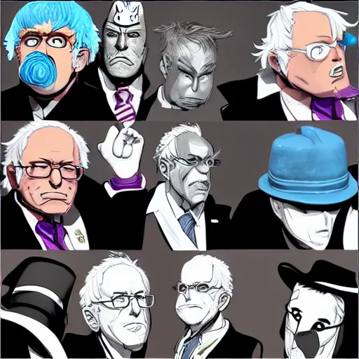 Prompt: Bernie Sanders in Jojo’s Bizarre Adventure, trending on artstation