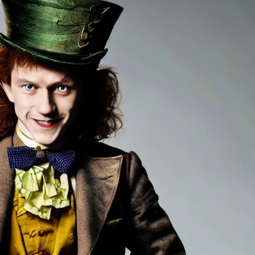 Prompt: Tom Holland plays The Mad Hatter in Alice in Wonderland