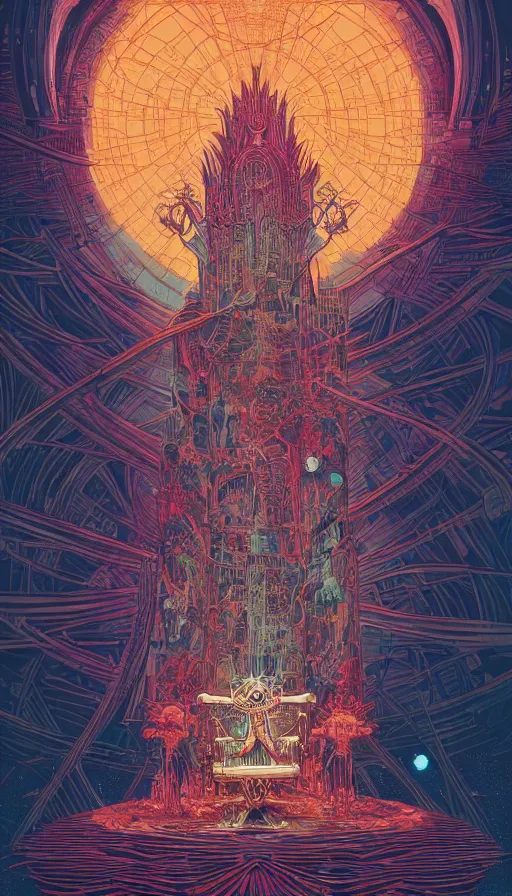 Image similar to throne of the antichrist, futurism, dan mumford, victo ngai, kilian eng, da vinci, josan gonzalez