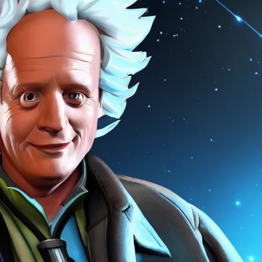 Image similar to screenshot of doctor emmett brown as an overwatch hero