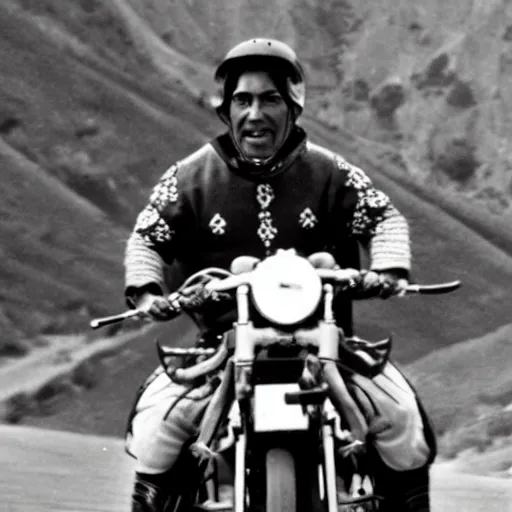 Image similar to Inca Atahualpa riding a motorcycle