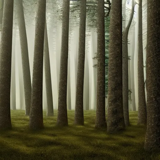 Prompt: endless forest of trees, highly detailed, ominous, vast