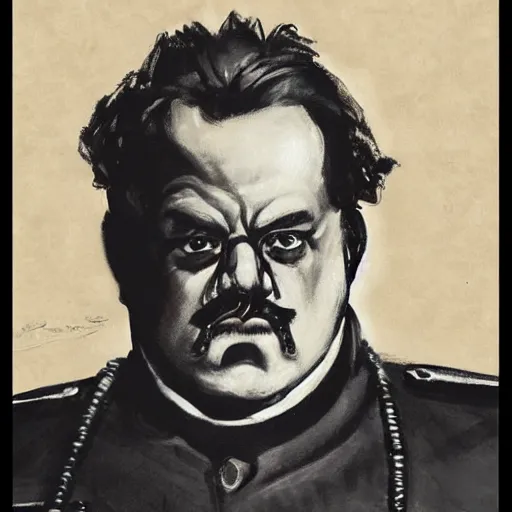 Image similar to gk chesterton as a buff mercenary in military gear. portrait by james gurney.