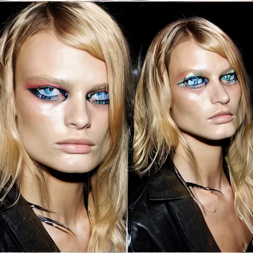 Prompt: portrait of young edita vilkeviciute, versace fashion show 2 0 1 1 spring summer backstage, makeup by pat mcgrath