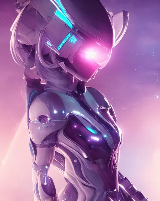 Image similar to perfect android girl on a mothership, warframe armor, beautiful face, scifi, futuristic, galaxy, nebula, raytracing, dreamy, long white hair, blue cyborg eyes, sharp focus, cinematic lighting, highly detailed, artstation, divine, by gauthier leblanc, kazuya takahashi, huifeng huang