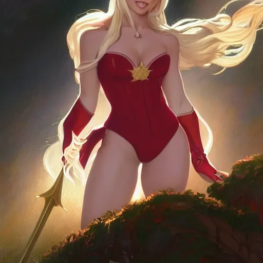 Image similar to Ariel as She-Ra in the Master of Universe, highly detailed, digital painting, artstation, concept art, smooth, sharp focus, illustration, ArtStation, art by artgerm and greg rutkowski and alphonse mucha and J. C. Leyendecker and Edmund Blair Leighton and Katsuhiro Otomo and Geof Darrow and Phil hale and Ashley wood and Ilya repin and Charlie Bowater