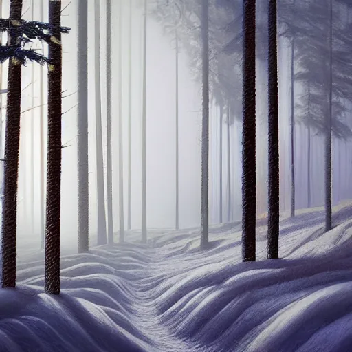 Prompt: winter forest inspired by Evgeny Lushpin, Peter Zumthor cinematic