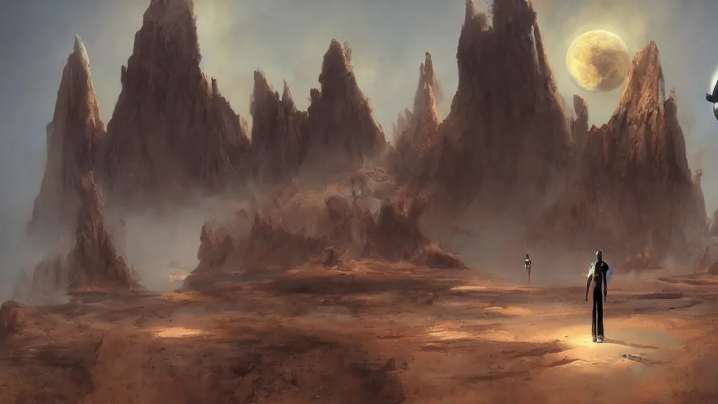 Image similar to eerie atmospheric alien worlds by john schoenherr and glenn barr, epic cinematic matte painting