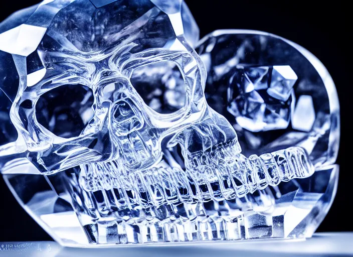 Prompt: crystal skull encased in crystal cube. Highly detailed 8k. Intricate. Nikon d850 55mm. Award winning photography.