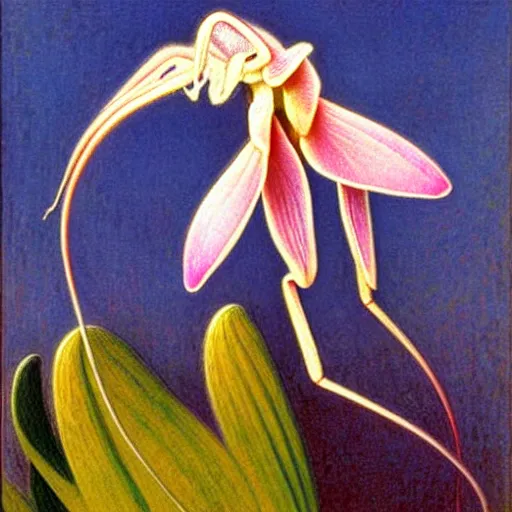 Prompt: orchid mantis by Jean Delville