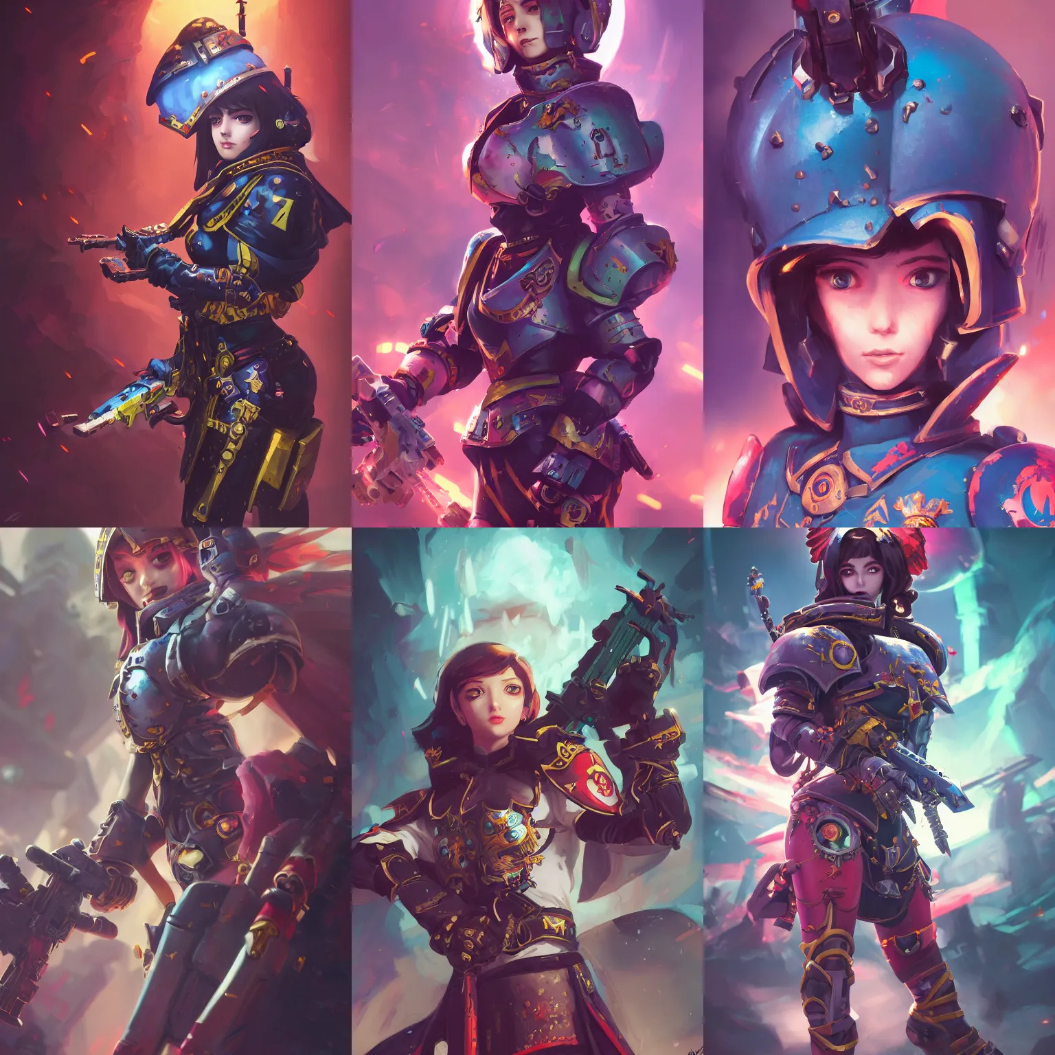 Prompt: a portrait of a cute young adepta sororitas, warhammer 4 0 k setting, overwatch art team, action pose, vivid colors, soft lighting, atmospheric, cinematic, moody, splash art in the style of ilya kuvshinov and range murata, oil on canvas, 8 k