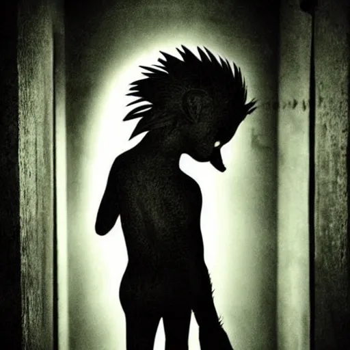 Image similar to sonic the hedgehog, creepy, horror, off - putting, dark, hallway, photo, paranormal