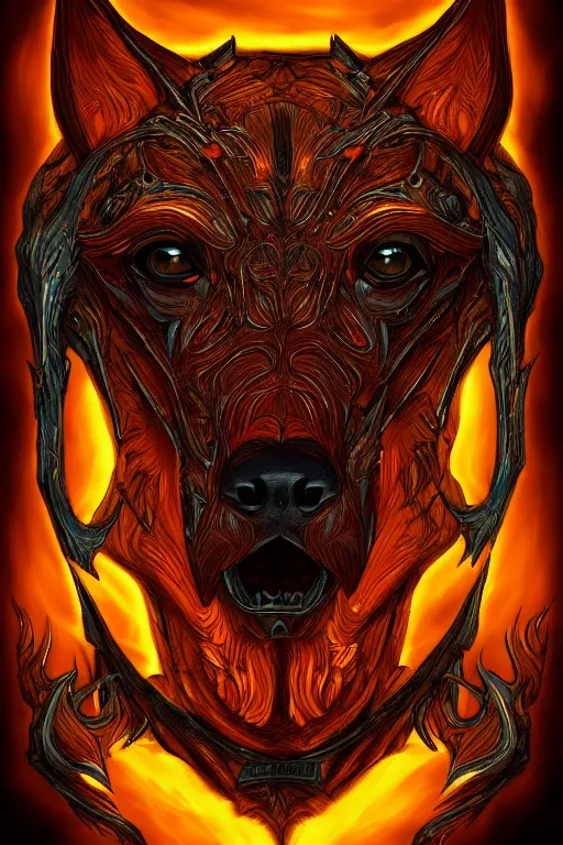 Image similar to an amber hell hound, symmetrical, highly detailed, digital art, sharp focus, trending on art station