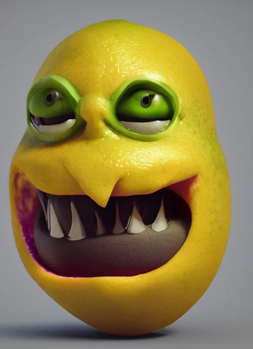 Prompt: evil lemon, character render, octane engine