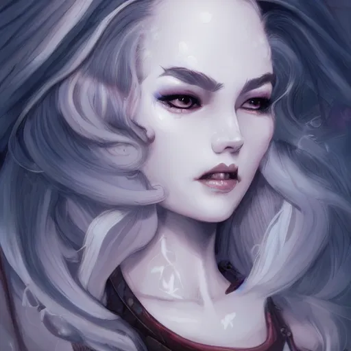 Image similar to ghost belle, heroine, beautiful, young, minimalist, detailed close - up portrait in the style of ross tran, marte gracia, and peter mohrbacher, comic book lineart