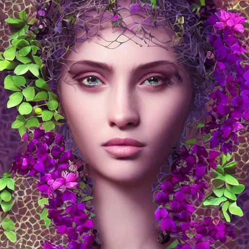 Image similar to the most perfect individual person in the world, high beauty vine, artstation, ample lighting, flower mosaic, dna, intense fantasy