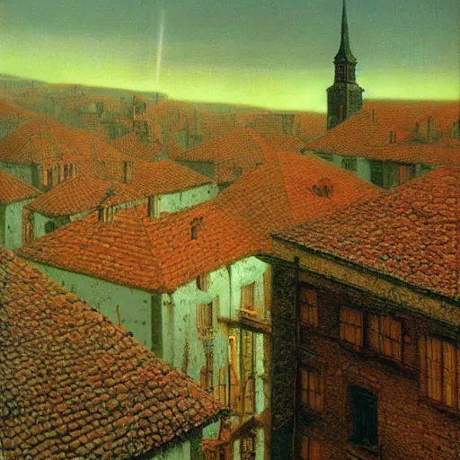 Prompt: landscape of old town made by zdzislaw beksinski