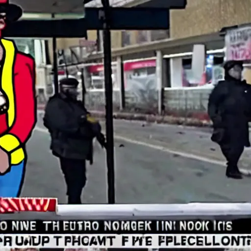 Prompt: hamburglar at the jan 6 riots news footage cnn network television