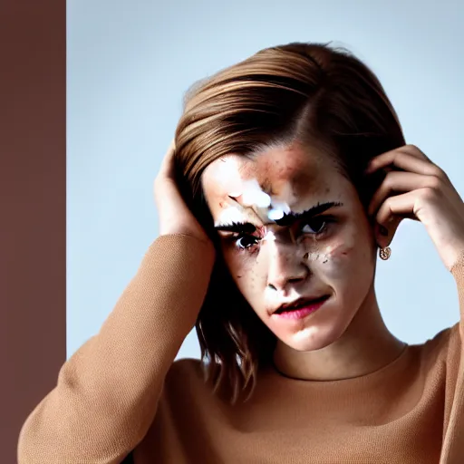 Image similar to emma watson with a brown paper bag over covering her head and face, ( sony a 7 r iv, symmetric balance, polarizing filter, photolab, lightroom, 4 k, dolby vision, photography awardm, voque, perfect face )