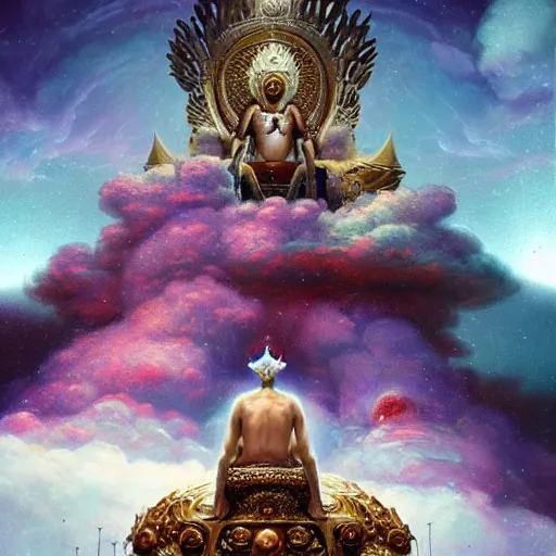 Image similar to obatala the cosmic god sitting on a throne of nebula clouds, by greg rutkowski and android jones, matte painting, orisha, 8k, hd