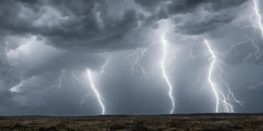 Prompt: a huge maelstrom, bellowing clouds, lightning, moody lighting, volumetric lighting, 8 k