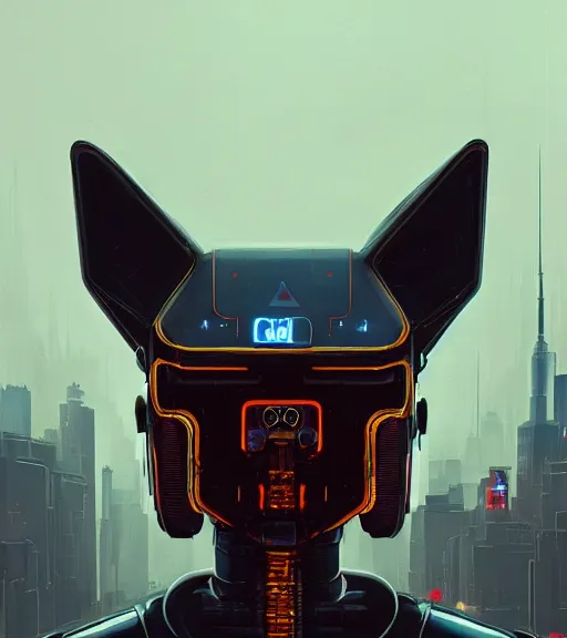 Image similar to new york city portrait of furry anthro anthropomorphic stylized cat head android service droid robot machine fursona wearing gloomy rainy screenshot from the video game cyberpunk 2077 digital art by Greg Rutkowski, Simon Stalenhag, christopher nolan trending on Artstation, CGSociety