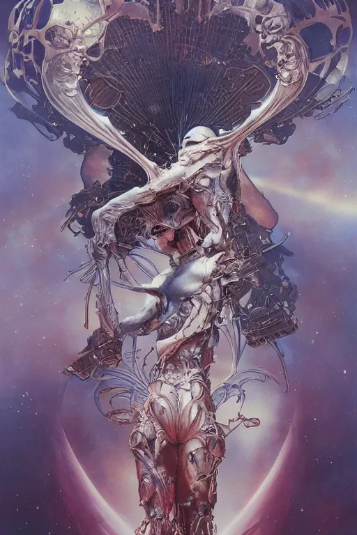 Image similar to now is the time to relaunch the dream weapon, by artgerm and yoshitaka amano and moebius and hr giger and zdislaw beksinski and hajime sorayama and alphonse mucha, hyperdetailed, symmetry, glamour, surreal, dc comics, ornate, stunning, nebula, explosions in the sky, trending on artstation