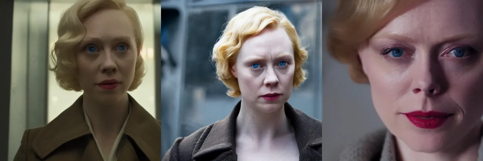 Prompt: close-up of Gwendoline Christie as a detective in a movie directed by Christopher Nolan, movie still frame, promotional image, imax 70 mm footage