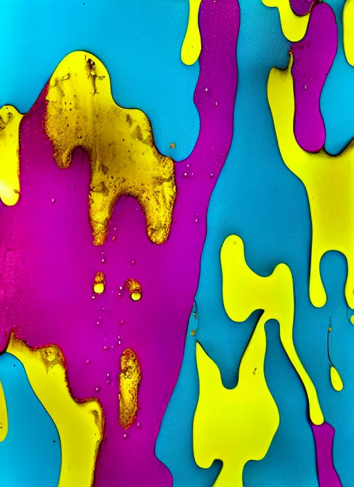 Prompt: an abstract drippy, melted mannequin, cyan, magenta, yellow