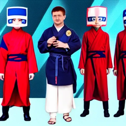 Image similar to volodymyr zelensky is dressed as hokage from the anime naruto