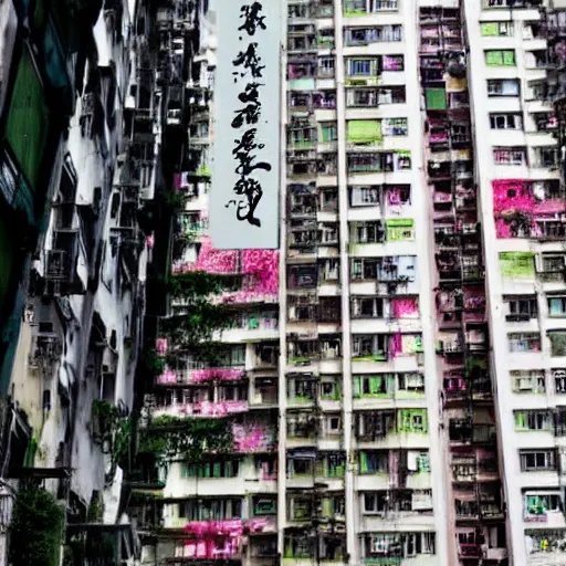 Prompt: hong kong apartment viewed from the street corner, in the style of carne griffiths