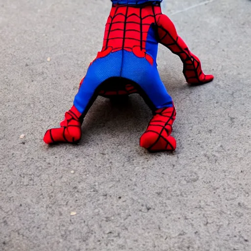 Image similar to a dog wearing a spiderman costume