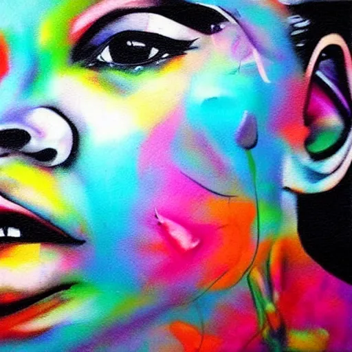 Prompt: a beautiful portrait in the style of spray painted street art