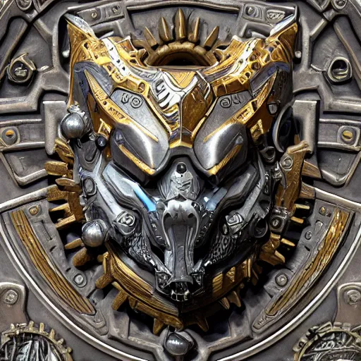 Image similar to A cyberpunk ornate wolf made of engraved full plate armor and gears, Macro shot by Justin Gerard, unreal engine, physically based rendering