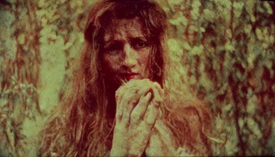 Image similar to 7 0 s film still from a horror movie about alphonse mucha, kodachrome, cinecolor, cinestill, film grain, film texture, retro, cinematic, high resolution, photorealism,