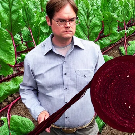 Image similar to dwight schrute farming beets, ultrarealistic