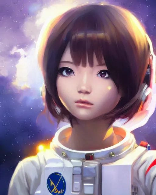 Image similar to portrait Anime astronaut girl cute-fine-face, pretty face, realistic shaded Perfect face, fine details. Anime. realistic shaded lighting by Ilya Kuvshinov Giuseppe Dangelico Pino and Michael Garmash and Rob Rey, IAMAG premiere