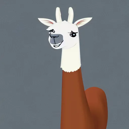 Prompt: cartoon illustration of a llama portrait, white background, anime