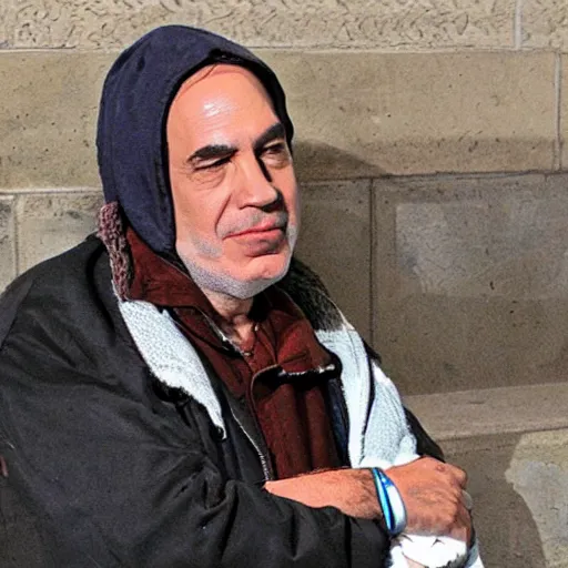 Image similar to bibi netanyahu as a homeless person