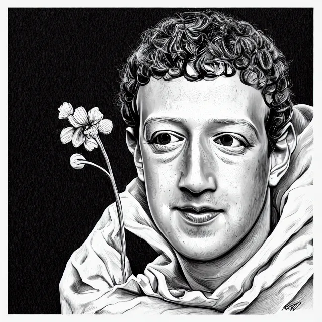 Image similar to mark zuckerberg holding a flower by hr giger, trending on artstation, horror, illustration