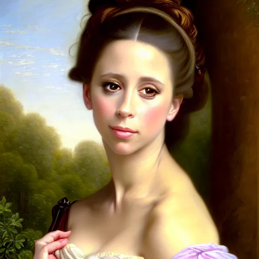 Image similar to A fantasy style portrait painting of Jennifer Love Hewitt, in the style of François Boucher, Oil Painting, hyperrealistic, render, Regal, Refined, Detailed Digital Art, RPG portrait, Michael Cheval, William-Adolphe Bouguereau, Walt Disney (1937), dynamic lighting, Highly Detailed, Cinematic Lighting, Unreal Engine, 8k, HD