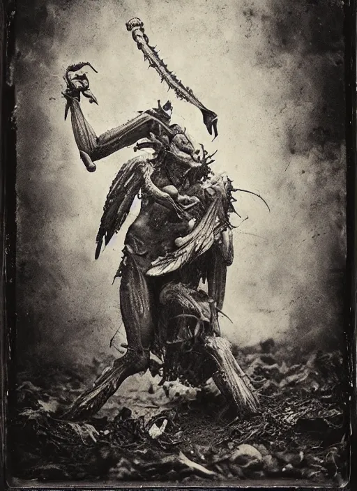Image similar to old wetplate daguerreotype demons, devil, pain, anger, torment, angel, explosion of data fragments, fractal, intricate, elegant, highly detailed, parallax, leica, medium format, subsurface scattering, by jheronimus bosch and greg rutkowski and louis jacques mande daguerre
